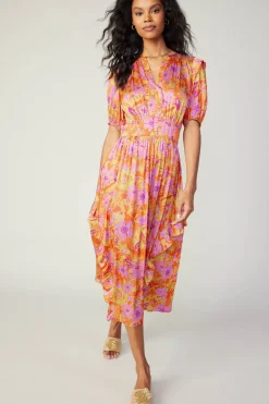 Ruffled Shoulder Floral Midi Dress