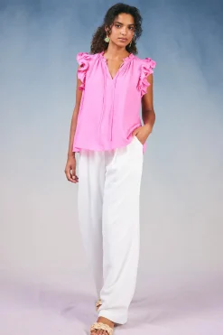 Ruffled Shoulder Sleeveless Blouse