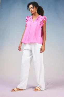 Ruffled Shoulder Sleeveless Blouse