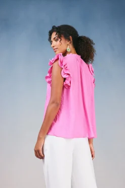 Ruffled Shoulder Sleeveless Blouse