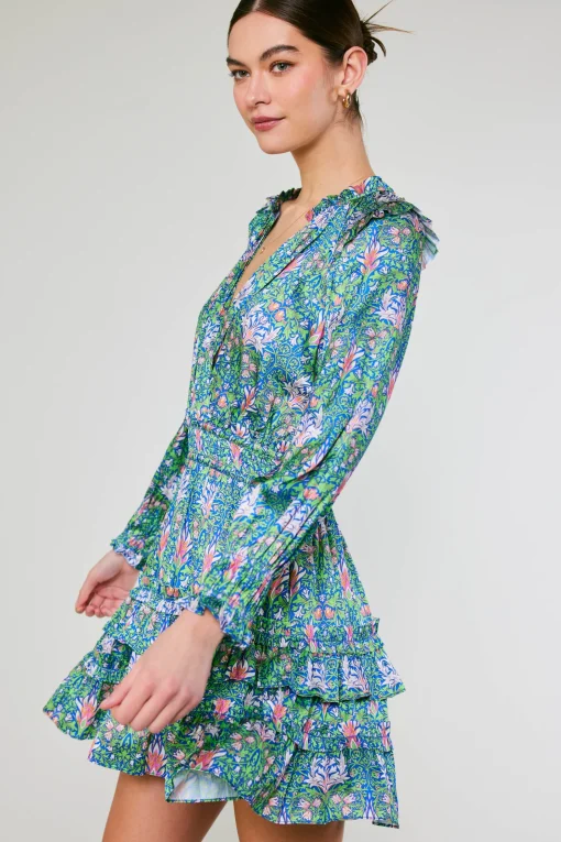 Ruffled Surplice Floral Mini Dress