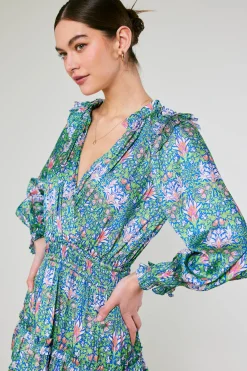 Ruffled Surplice Floral Mini Dress
