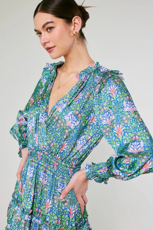 Ruffled Surplice Floral Mini Dress