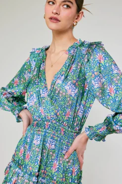 Ruffled Surplice Floral Mini Dress