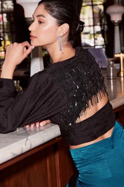 Sequin Back Cutout Top