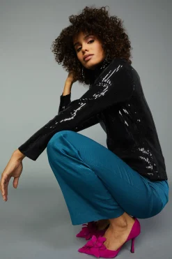 Sequin Turtleneck Top