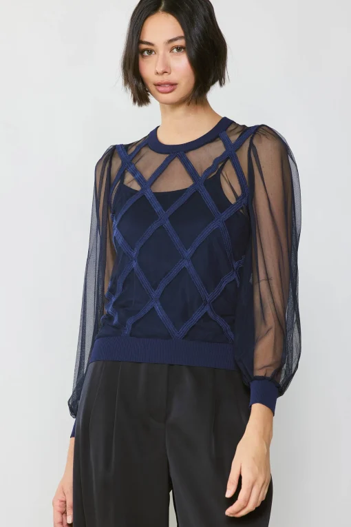 Sheer Crosshatch Cami-lined Top