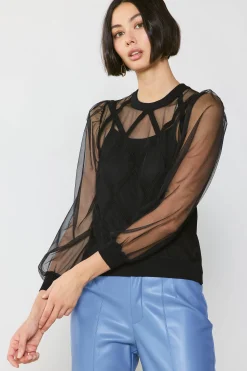Sheer Crosshatch Cami-lined Top