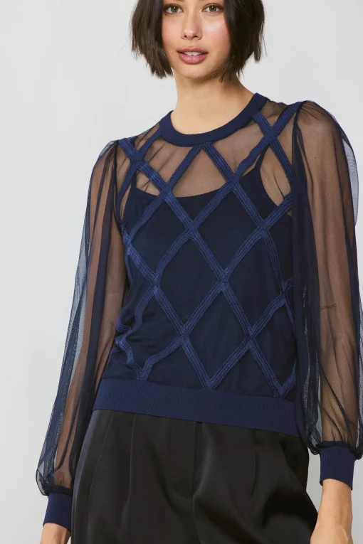 Sheer Crosshatch Cami-lined Top