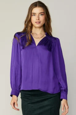 Smocked Shoulder Cuffed Blouse