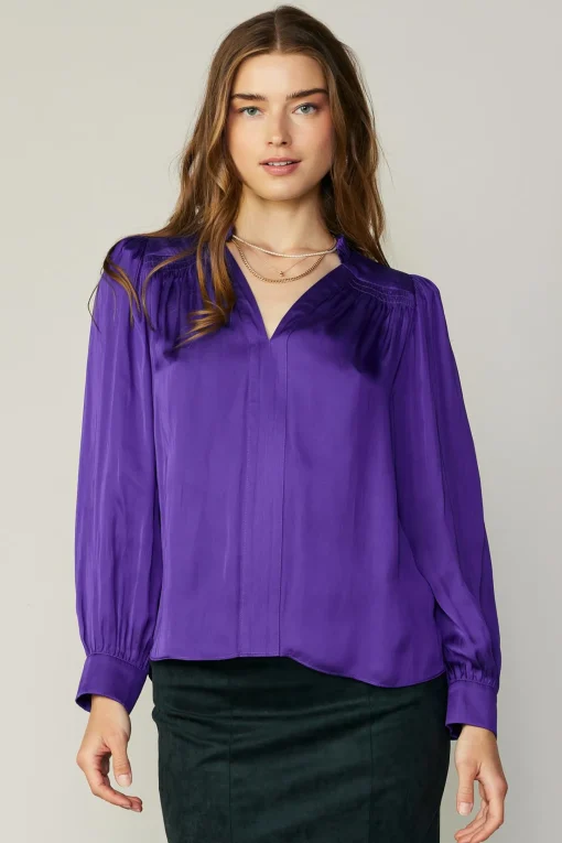 Smocked Shoulder Cuffed Blouse