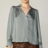 Smocked Shoulder Cuffed Blouse