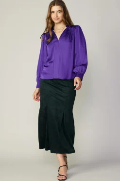 Smocked Shoulder Cuffed Blouse