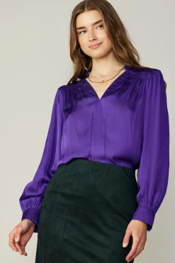 Smocked Shoulder Cuffed Blouse