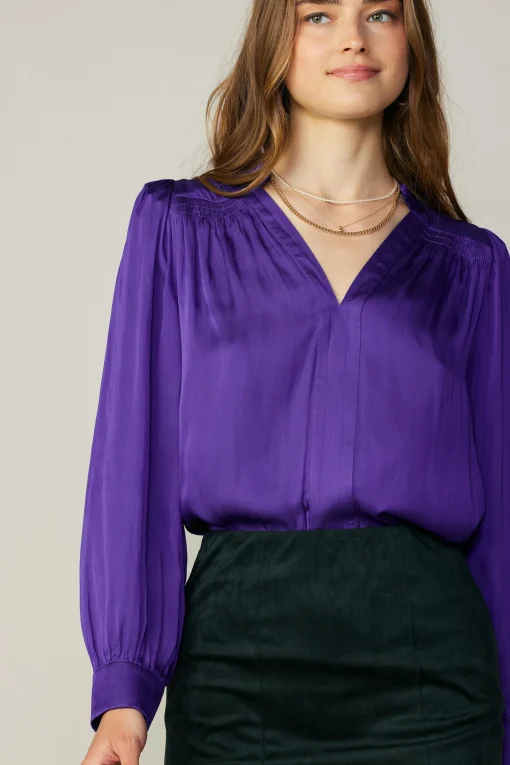 Smocked Shoulder Cuffed Blouse