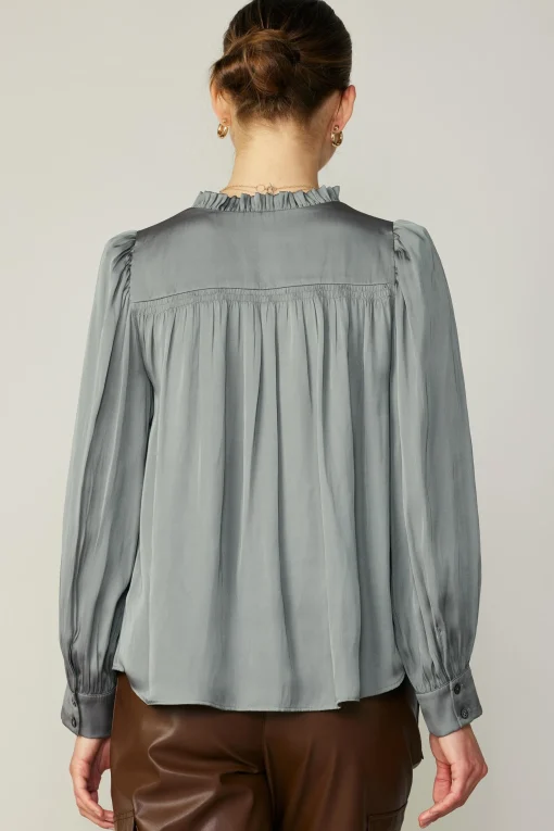 Smocked Shoulder Cuffed Blouse