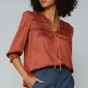 Smocked Split Neck Blouse