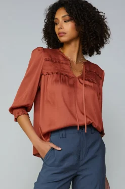 Smocked Split Neck Blouse