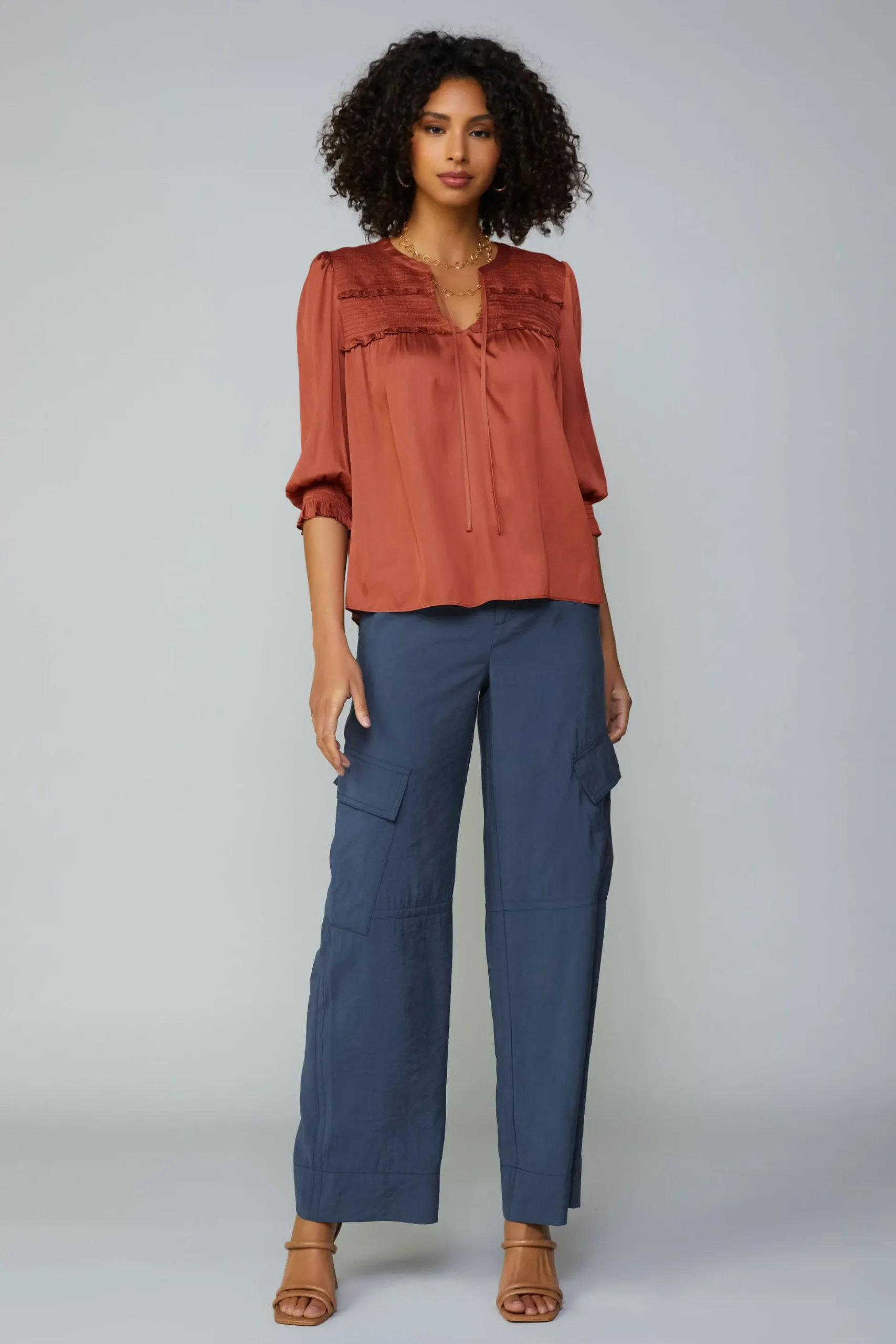 Smocked Split Neck Blouse