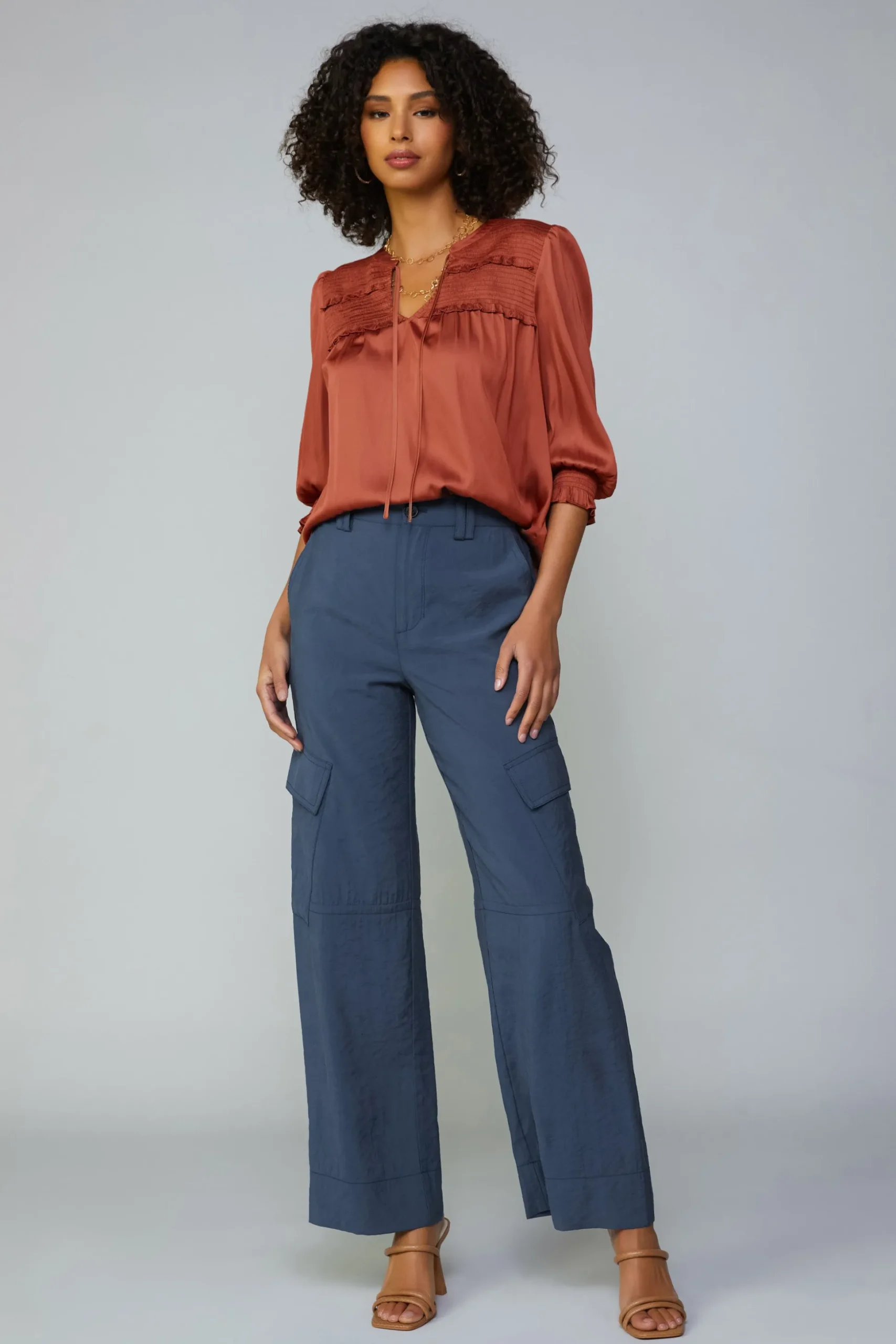 Smocked Split Neck Blouse