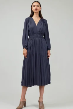Smocked Vneck Midi Dress