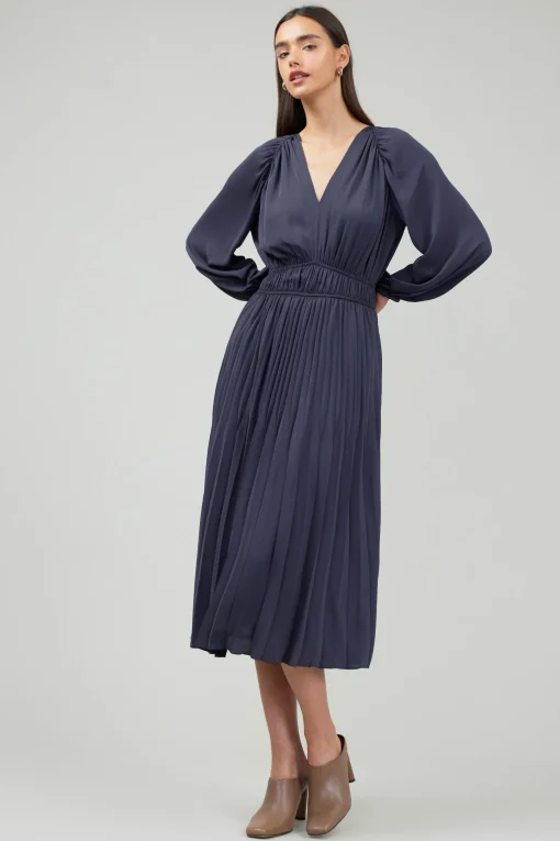 Smocked Vneck Midi Dress