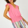 Smocked Waist Cap Sleeve Top