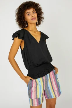 Smocked Waist Cap Sleeve Top