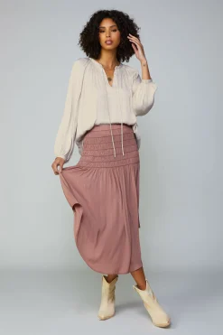 Smocked Waist Midi Skirt