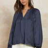 Split Neck Long Sleeve Top