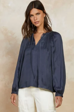 Split Neck Long Sleeve Top