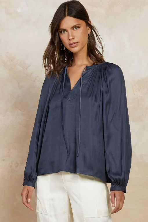 Split Neck Long Sleeve Top