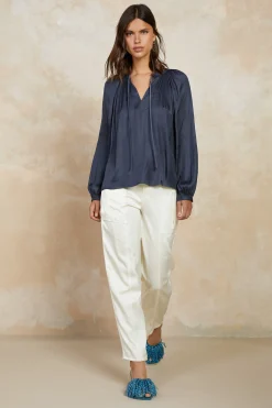 Split Neck Long Sleeve Top