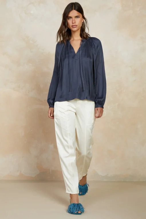 Split Neck Long Sleeve Top