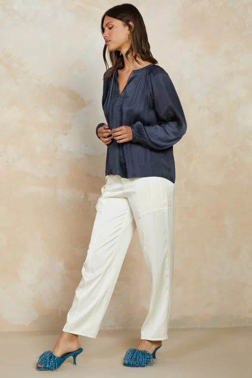 Split Neck Long Sleeve Top