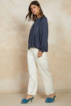 Split Neck Long Sleeve Top