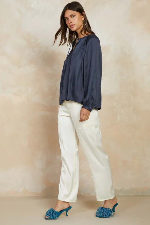 Split Neck Long Sleeve Top