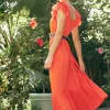 Square Neck Flutter Sleeve Midi Dress