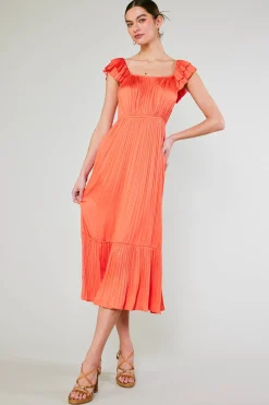 Square Neck Flutter Sleeve Midi Dress