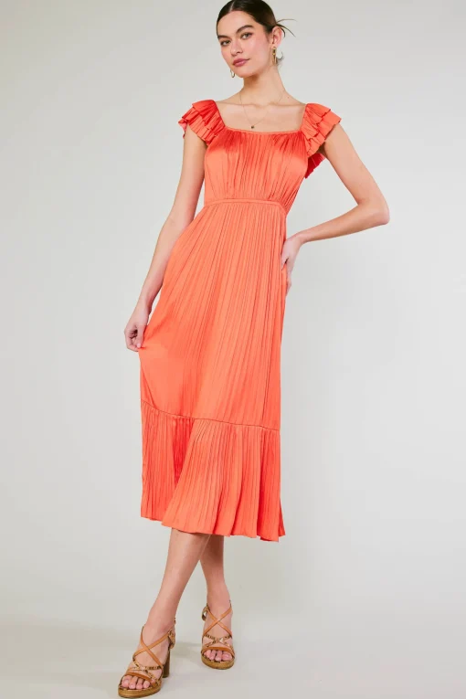 Square Neck Flutter Sleeve Midi Dress