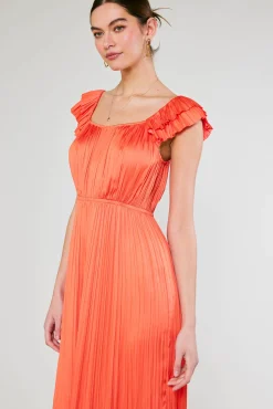 Square Neck Flutter Sleeve Midi Dress