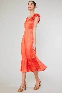 Square Neck Flutter Sleeve Midi Dress