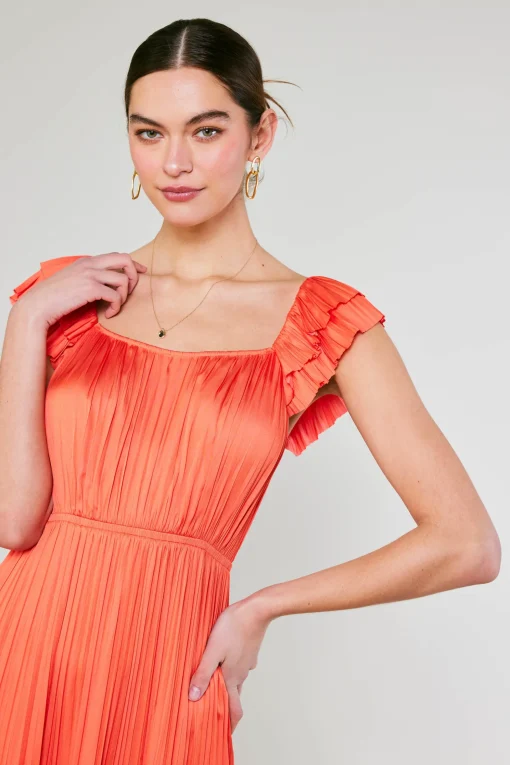 Square Neck Flutter Sleeve Midi Dress