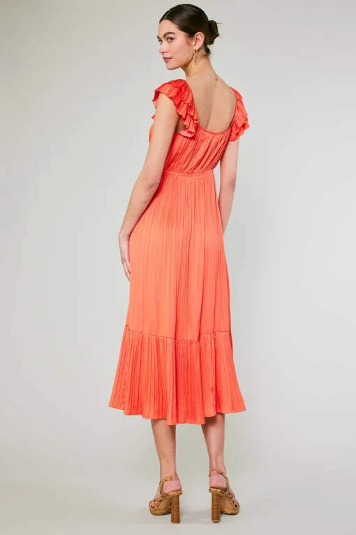 Square Neck Flutter Sleeve Midi Dress