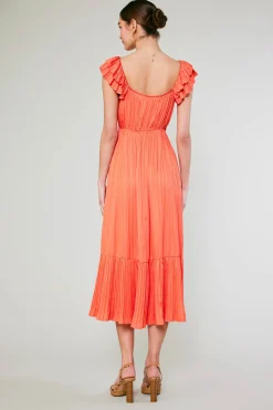 Square Neck Flutter Sleeve Midi Dress