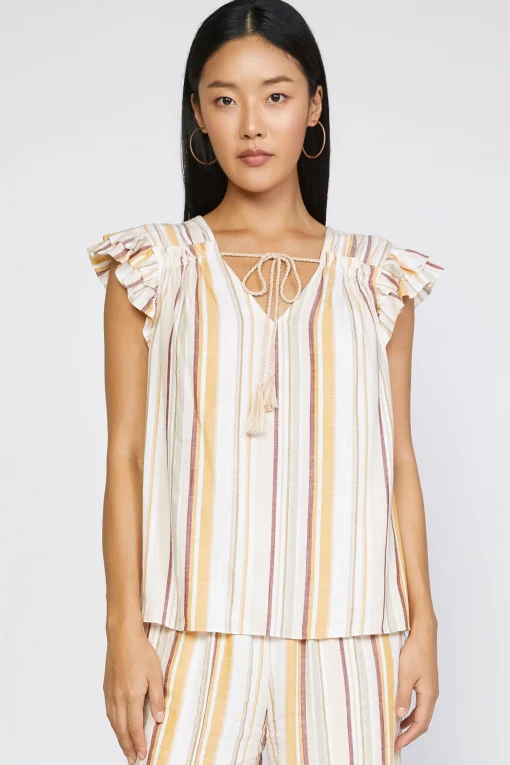 Striped Flutter Sleeve Top