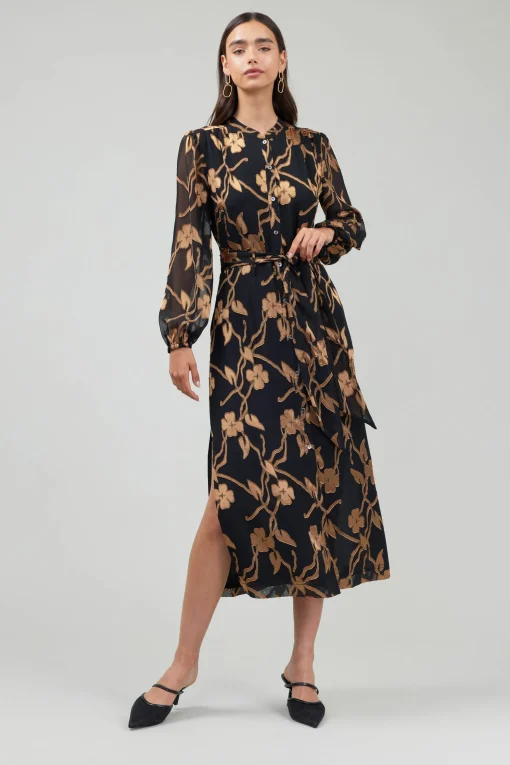 Textured Floral Midi Dress