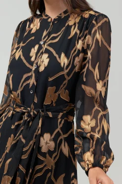 Textured Floral Midi Dress
