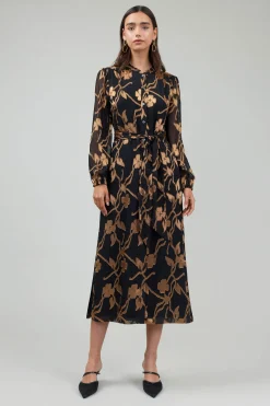 Textured Floral Midi Dress