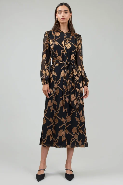 Textured Floral Midi Dress